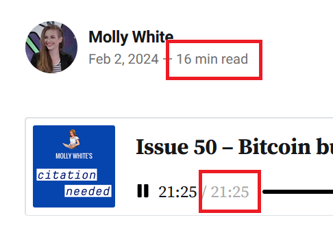 a newsletter says it's a 16 minute read but the amazing audio recoring of the article took 21 minutes to read.